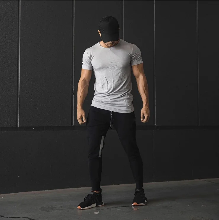 
2020 High street Reflective mens fitness gym joggers zipper sweat pant 