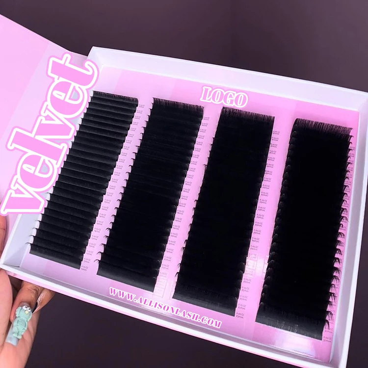 Allison Vegan Friendly Eyelashes Fluffy Individual Lashes Trays 0.03 0.05 0.07 6-25mm Jet Black Velvet Lash Extension Trays