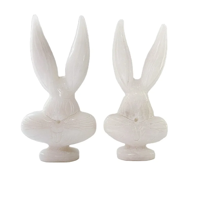 
Lovely Natural Wholesale Beautiful High Quality White Marble Jade Rabbit Carved Ornaments For Gift LSY 