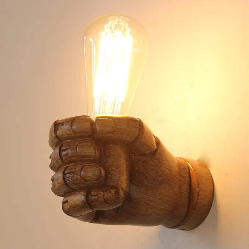 Vintage Resin Fist Wall Lamps LED Bulbs Corridor Lights Bedroom Living Room Wall Light Holder Home Decoration E27