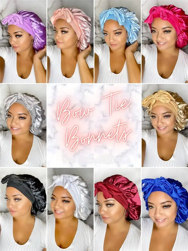 Factory Vendor Reversible Bonnet Edge Wrap Custom Long Band Satin Hair Silk Bonnet With Ties