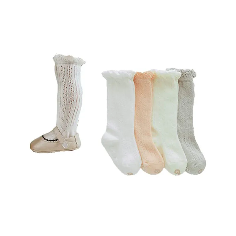 Cute Newborn Children Knee High Socks Toddler Calf Length Non Skid Socks 4 Pairs Pack Wholesale