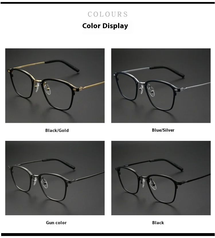 Pure Titanium Vintage Small Square Fashion Glasses Classic Business Advanced Black Men PC Lens Blue Light Filtering Sighted Eyes