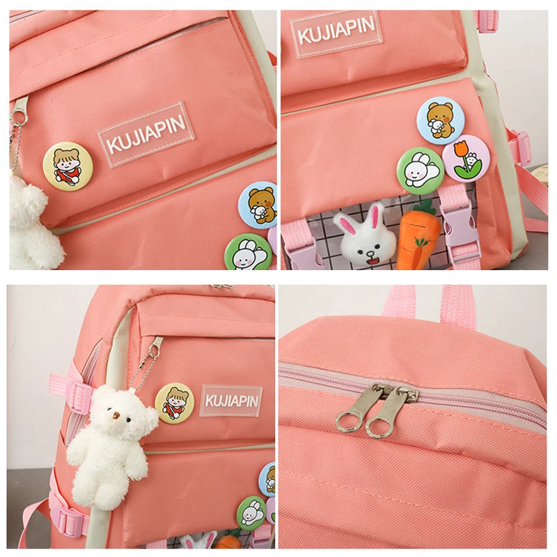 Custom Logo 5 Piece Set Cute Canvas Bag Hiking School Backpacks Trend School Bags for Teenagers Middle Book Bagpack School
