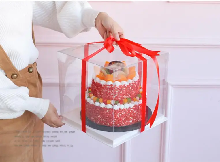 Easy to Assemble Clear Lid with Thick Cardboard Flat Shipping Cake Box 10 inch For Party Cakes Flowers BOITE DE GATEAU