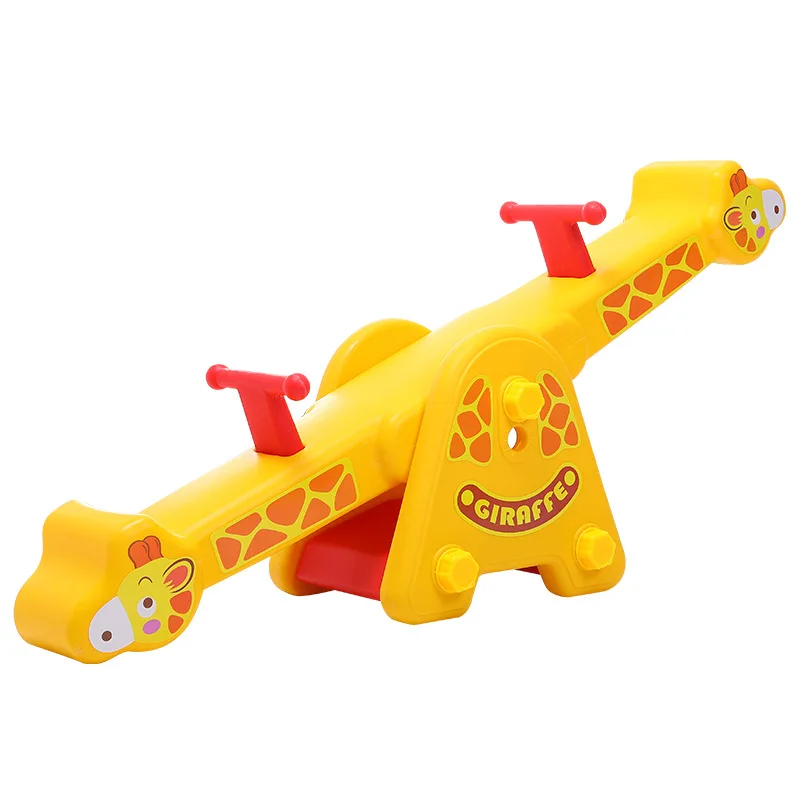 Preschool good quality kids plastic seesaw playground equipment cute animal giraffe design outdoor small seesaw for children