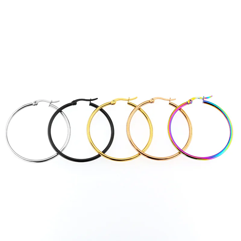 Trendy Fashion Stainless Steel Stud Earrings Gold Plated Big Circle Hoop Round Piercing for Men and Women Silver Color Bulk