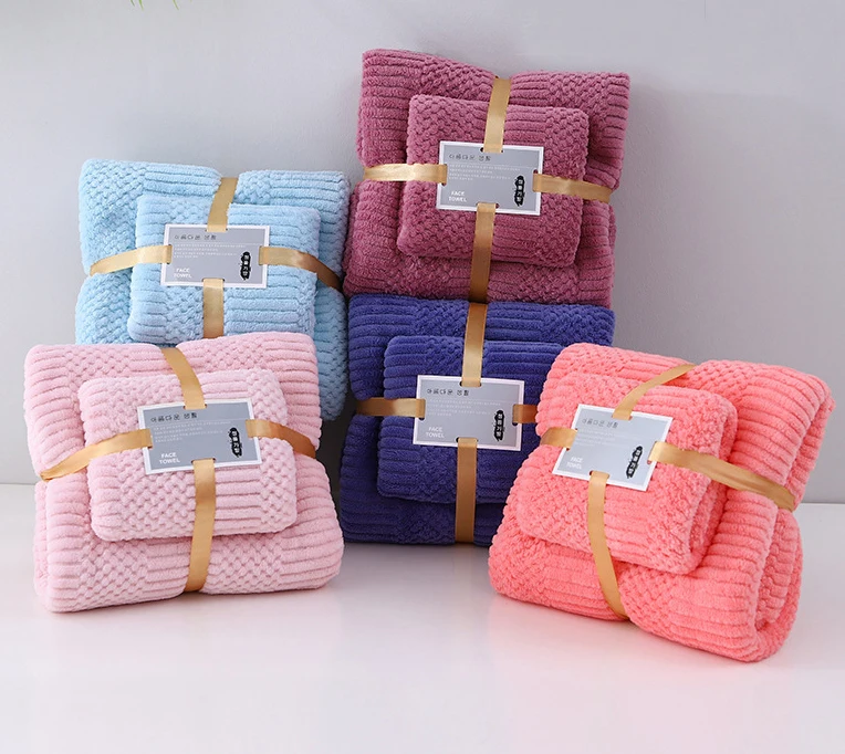 Wholesale High absorbent quality microfiber plain 2 in 1 spa face bathroom towel sets