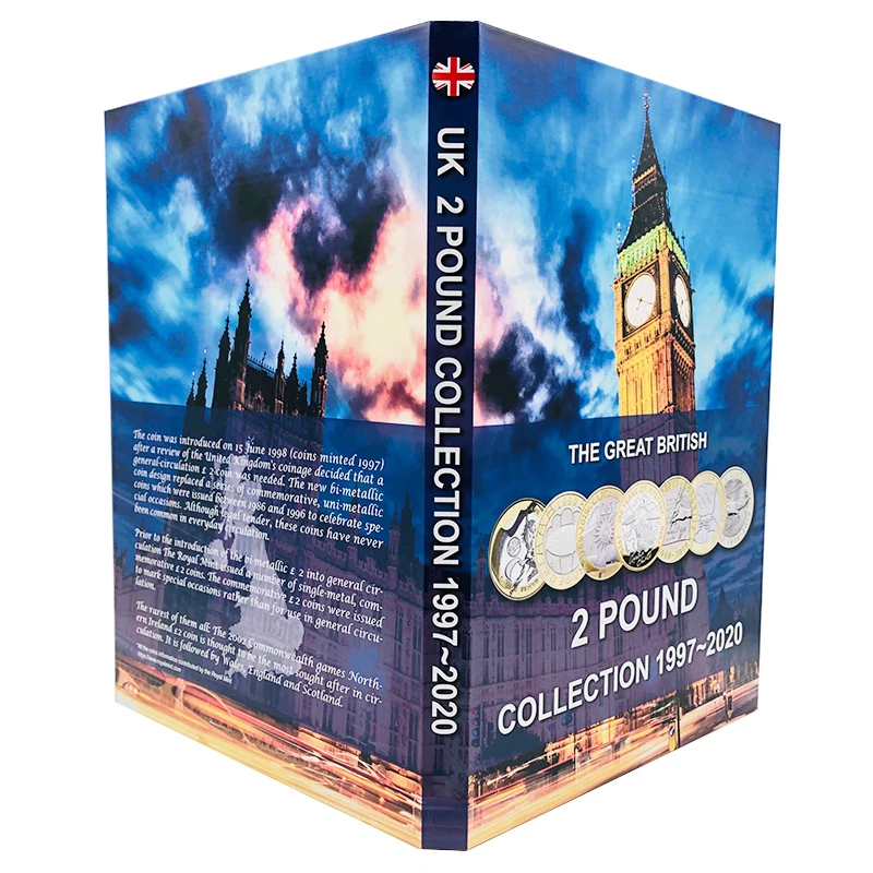 
2020 high end hardcover UK 2 pound coin hunt folder 60 positions with capsules 
