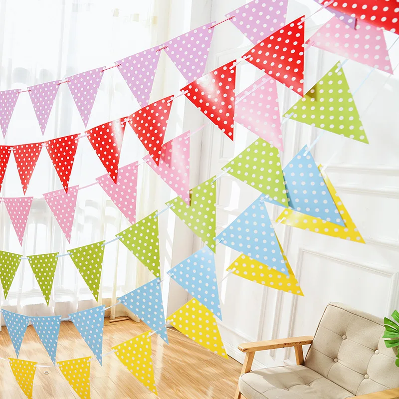 Polka Dot Pattern Reusable Paper Banner Triangular Garland for Party Festival Celebration with Competitive Price