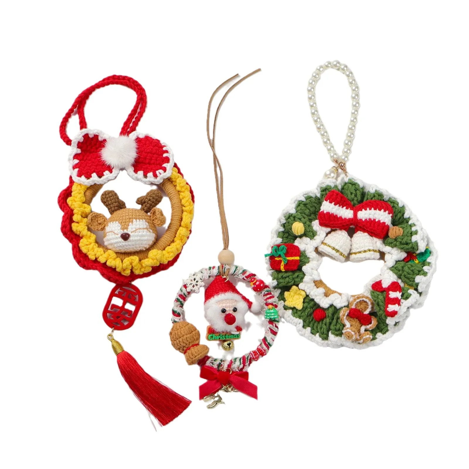 Handmade Knit Christmas Santa Clause Elk Car Interior Accessories Pendant Gift Car Hanging Christmas Decoration Ornaments