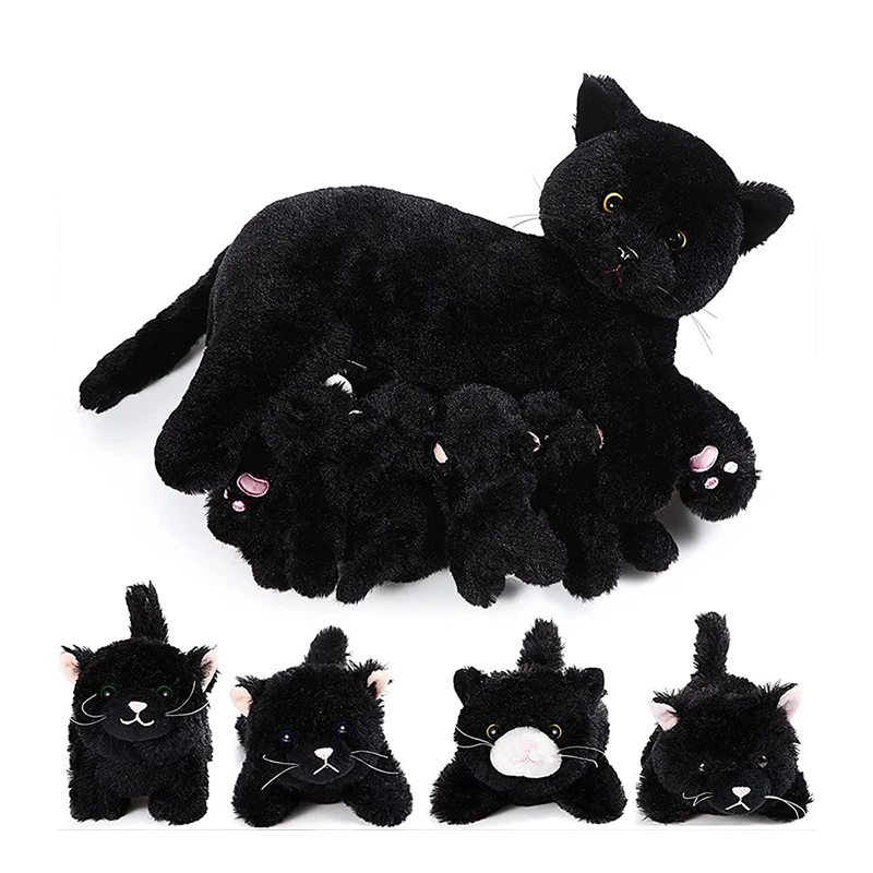 Furry Vivid Plush Cat Stuffed Animal Custom Black Cat Toy Kitten Fluffy Pillow Plush Toys Black Cat