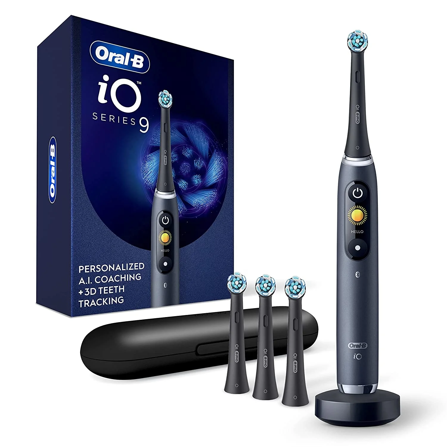 Oral-B iO Series 9 Electric Toothbrush with 3 Replacement Brush Heads, Black Oral B Electric Toothbrush