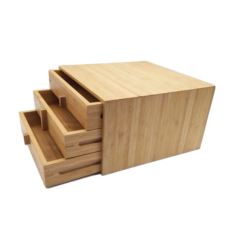 
manufacturer Bamboo storage display customized three layer tea drawer 