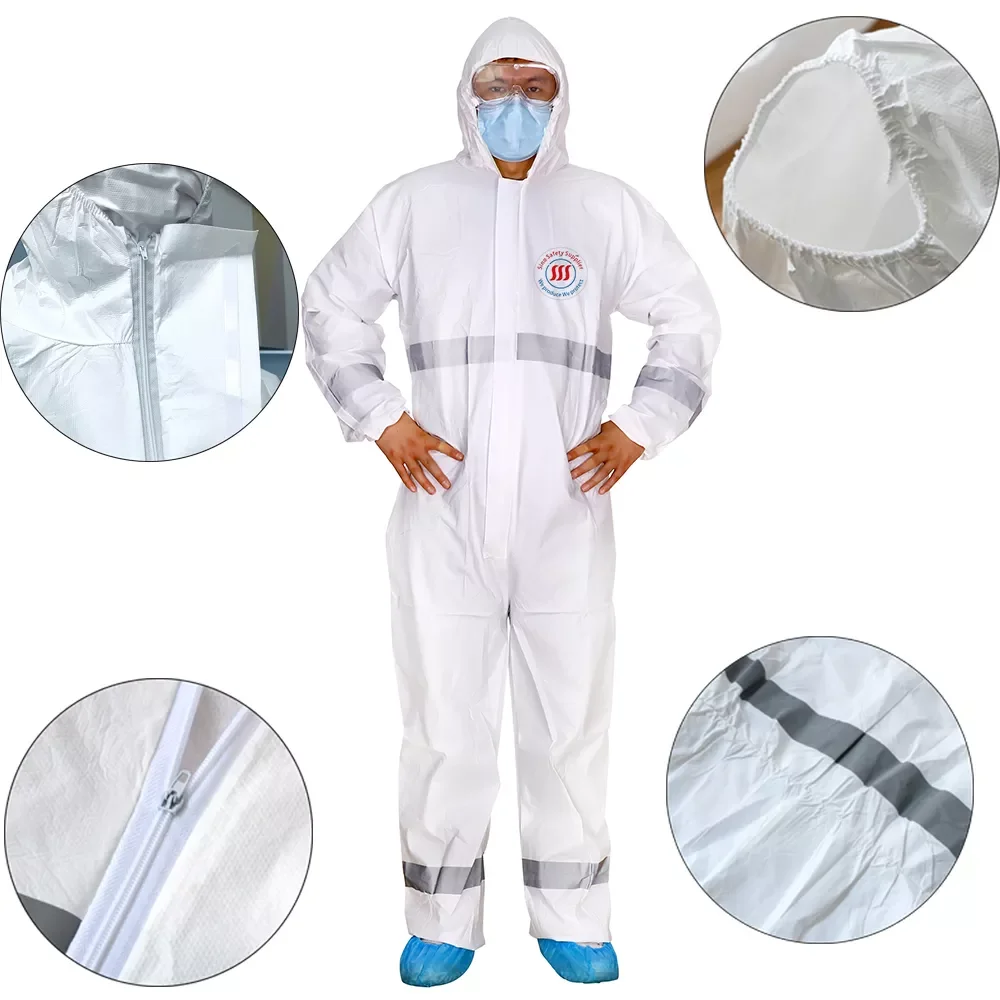 white disposable coverall suit isolation clothes asbestos tubeless type 5/6 protective cheap disposable coverall