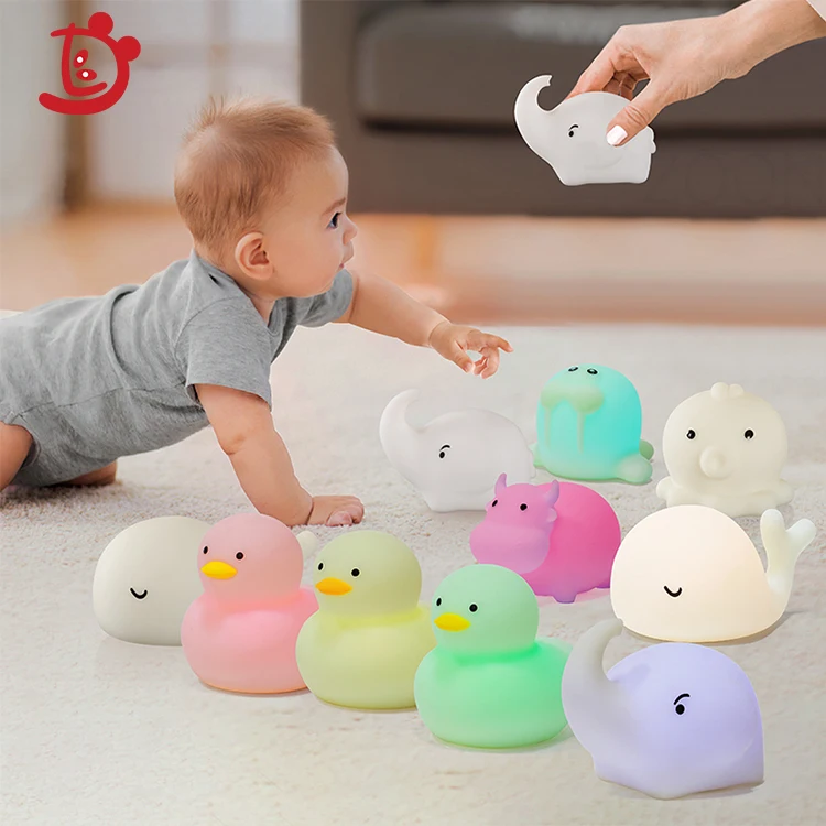  2021 christmas fun kids night light up toys toddler silicone octopus elephant whale duck sea life led baby bath wash
