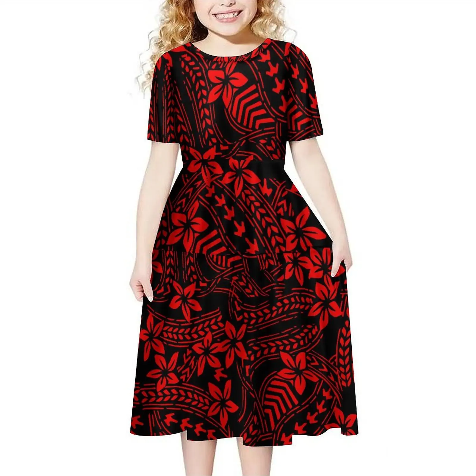 Promotional Price wholesale Short Sleeve Girl Party Dress Custom Tapa Children Clothes Polynesian Toddler Girls Dresses For Kids