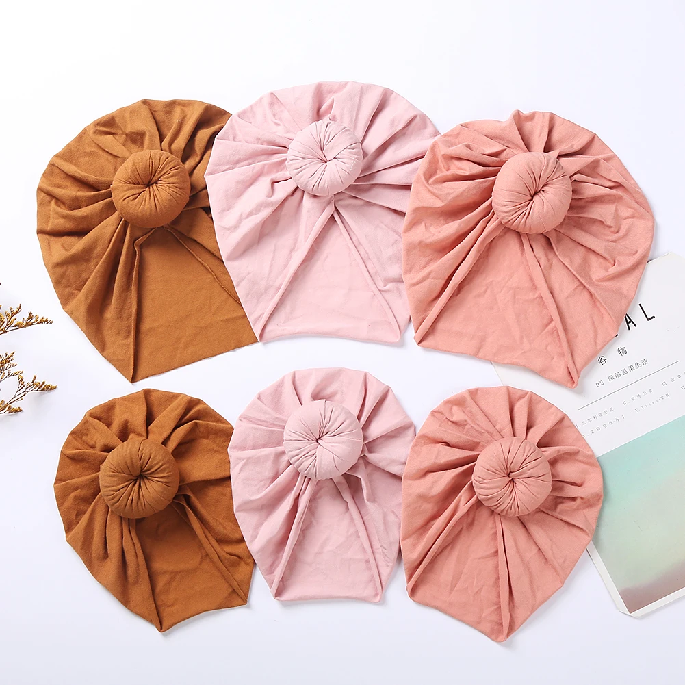 Wholesale Soft Mommy And Me Donut Turban Set Candy Color High Stretch Elastic Baby Turban Parent-Child Suit