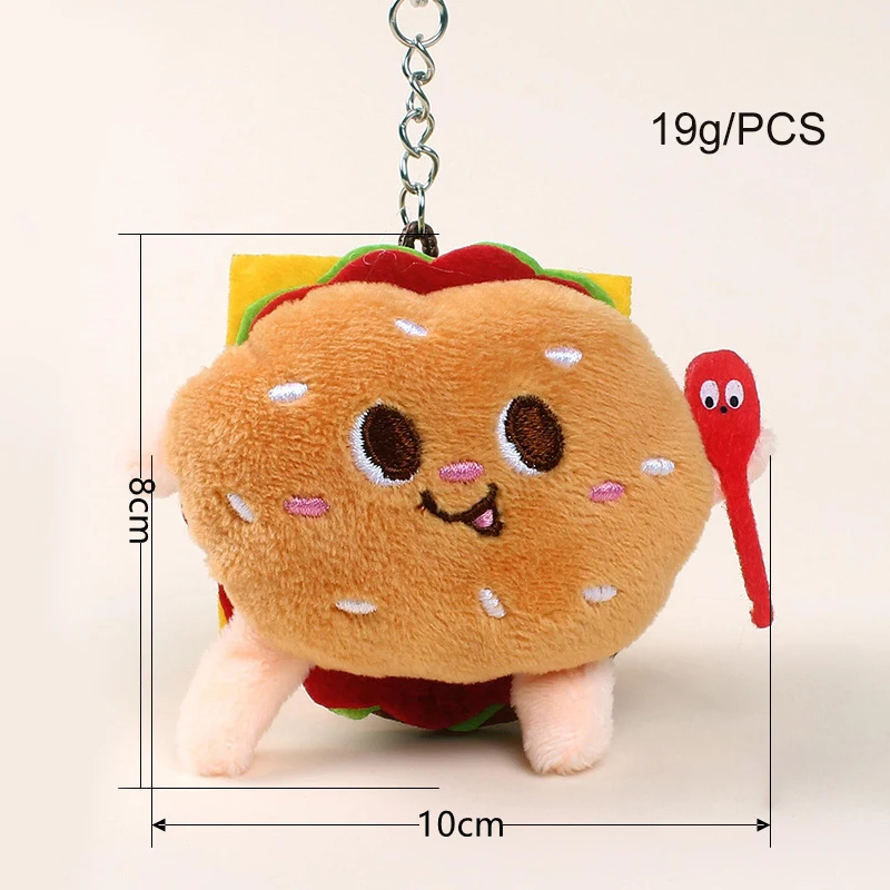 Wholesale Food Plush Key Chains Toys Bag Charm Accessories Hamburger Hot Dog French Fries Chicken Thigh Bread Plush Keychain
