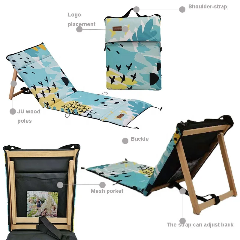 Blue Portable Folding Beach Mat Chair Adjustable Lounge Chair