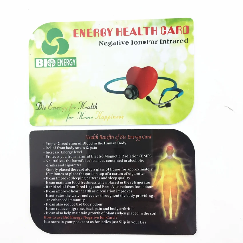 Rectangle shape 85*54mm Bio negative ions energy card with opp package