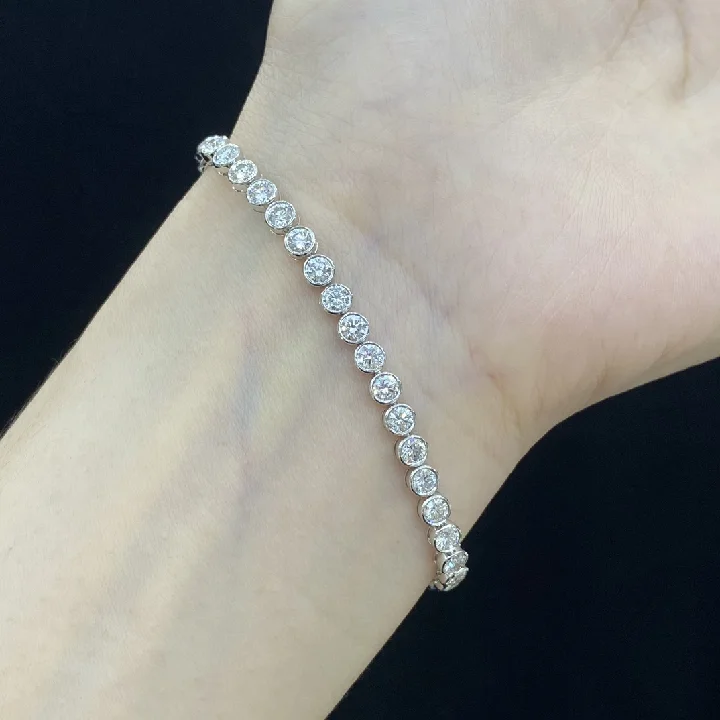 Abiding Gold Jewelry Custom Lengths Bezel Round 3mm 3.798ctw Small Diamond Real Au750 18K Gold Lab Grown Diamond Tennis Bracelet