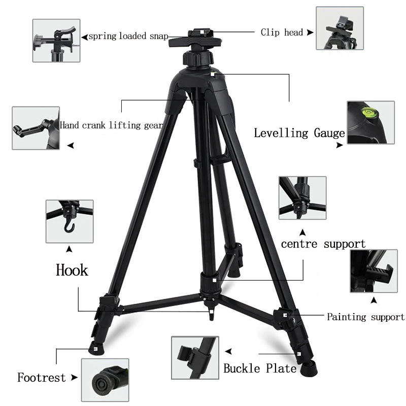 Panwenbo Wholesale Hand-Cranked Folding Easel Portable Colourful Metal Aluminium Easel Sketch Tripod Easel