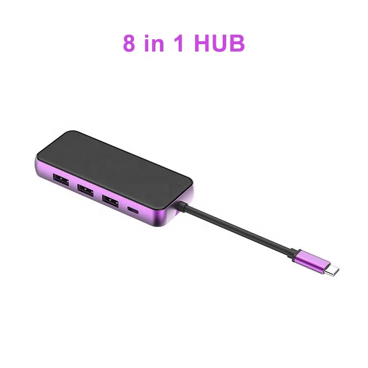 USB C Hub 8 in 1 with 4K HD+ Ethernet+USB 3.0+USB-C+SD/TF Card port multifunction type-c hub Adapter