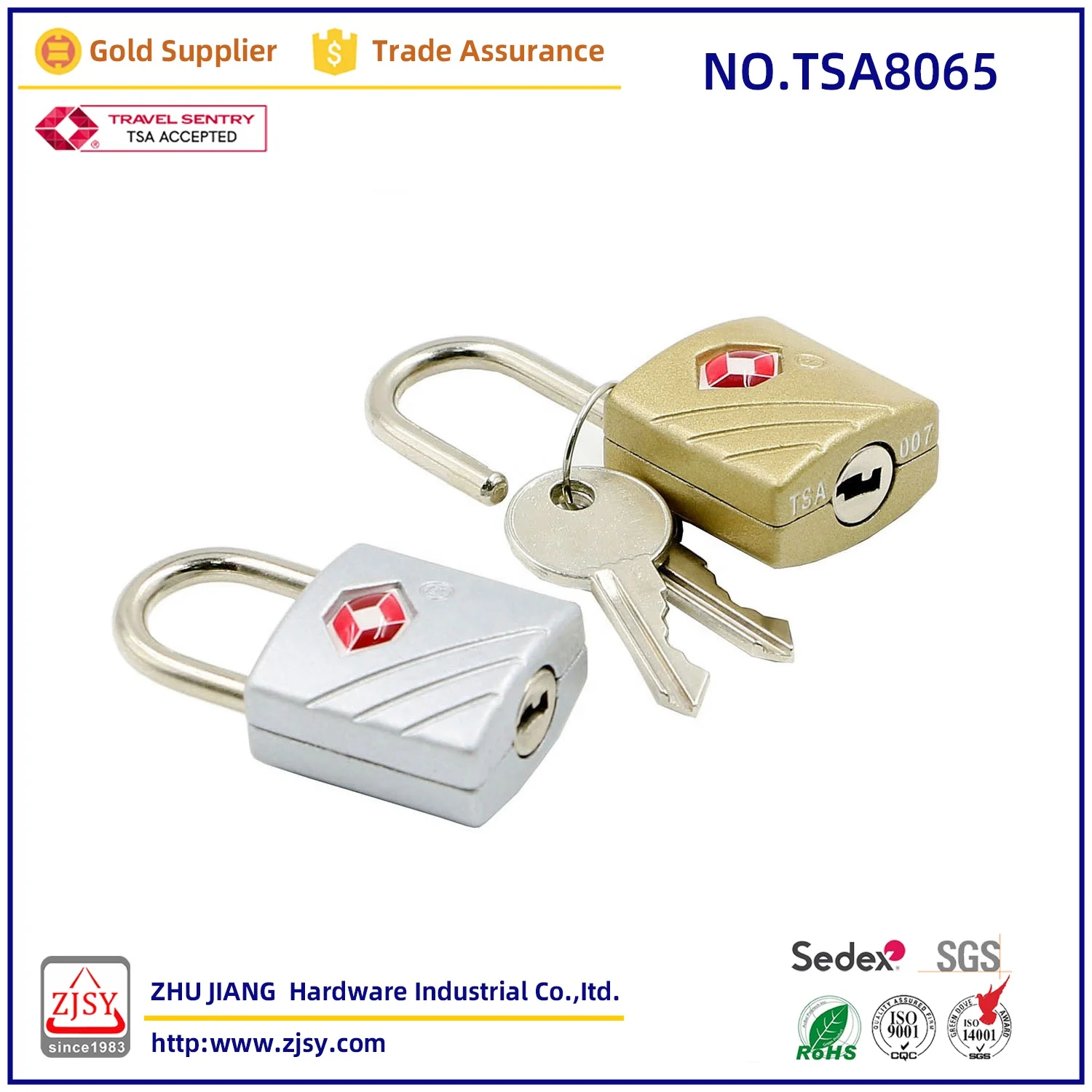 Tsa8065 high quality zinc alloy Mini backpack lock 007 customs TSA key padlock
