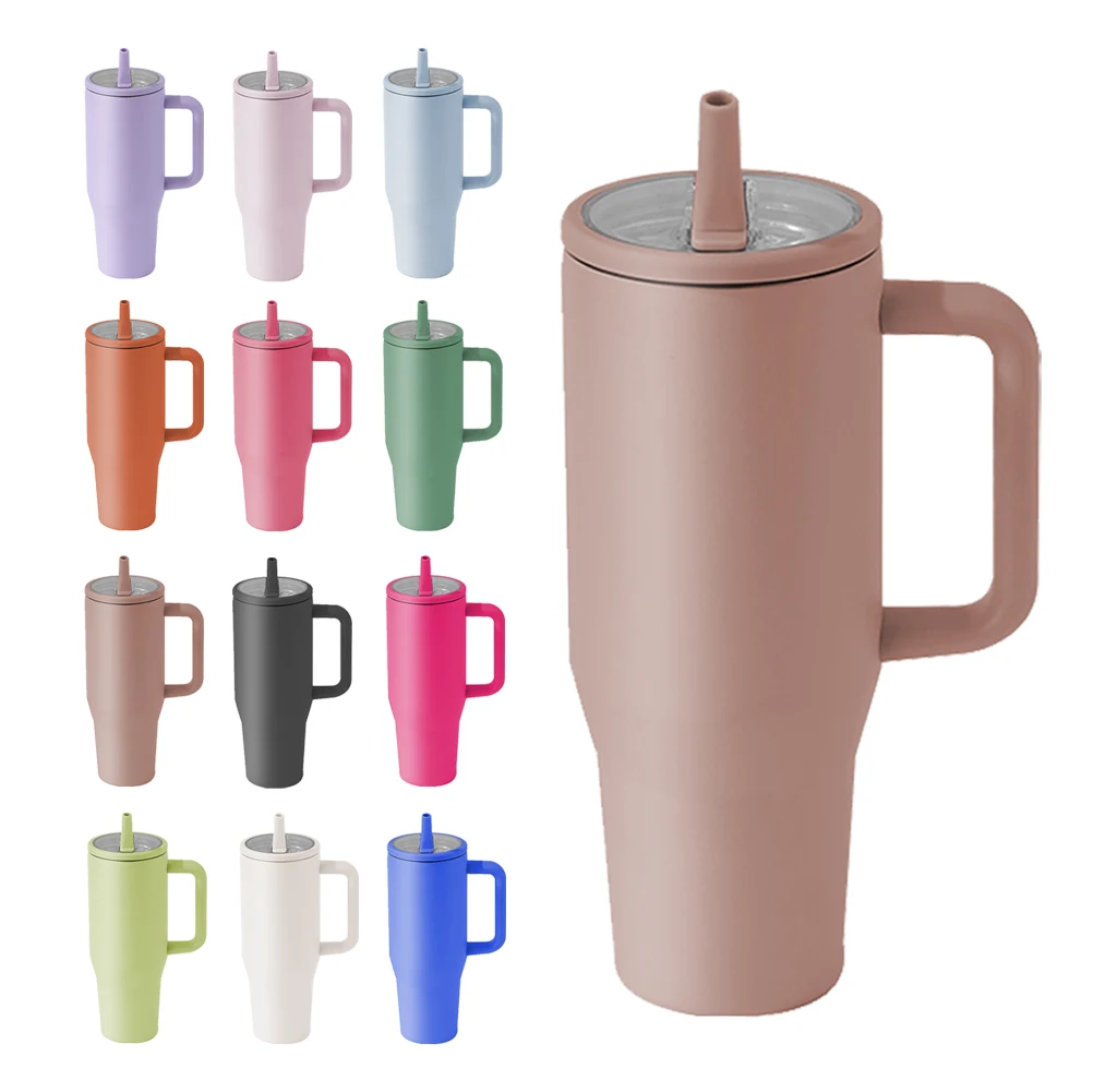 Creative Design BPA Free Leak Proof 40 oz Tumbler with Handle Lid and Flip Straw Insulated Leak Proof Stainless Steel Tumbler