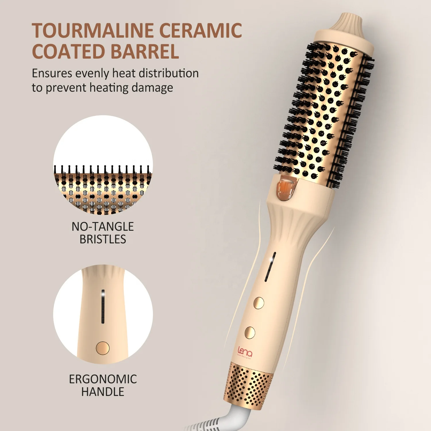 Lena 1.25 Inch Ionic Hot Air Styler Volumized Thermal Round Hair Brush Comb Ceramic Heated Hair Curling Brush