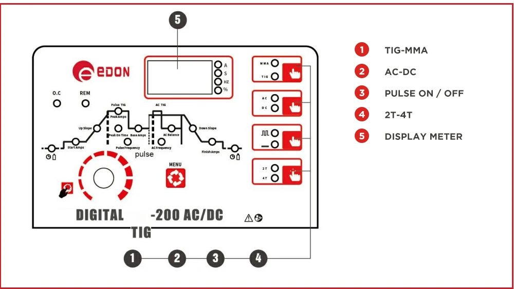 EDON TIG-200 AC DC PULSE INVERTER Aluminum tig Welding Machine stainless TIG de soldar WELDER