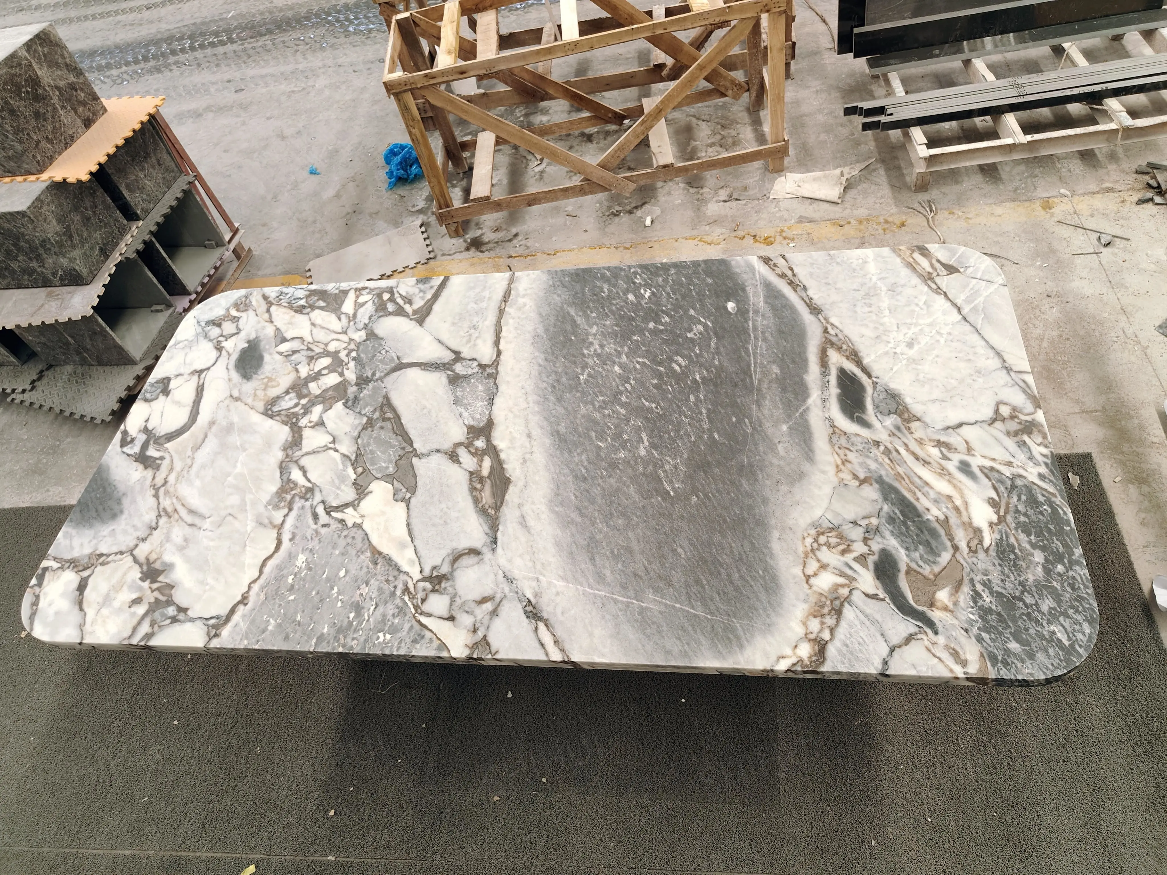 SHIHUI Customized Natural Stone Dining Tables Rectangular Square Breccia Grigio Galaxy Ocean Storm Blue Marble Dining Table