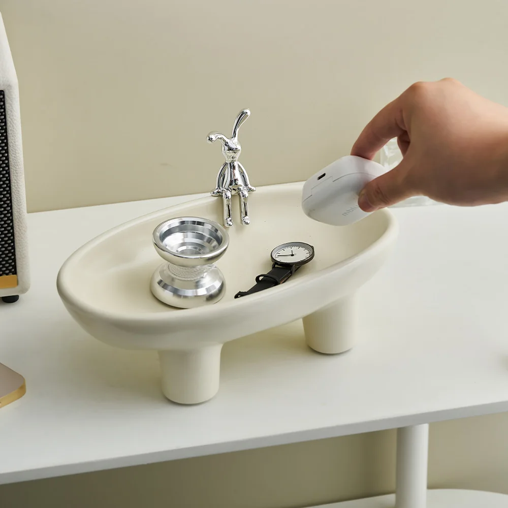 Creative Animal Ceramic Storage Tray Home Decoration Desktop Storage Ornaments Rabbit Bear Statue Bedroom Cosmetic Key Container