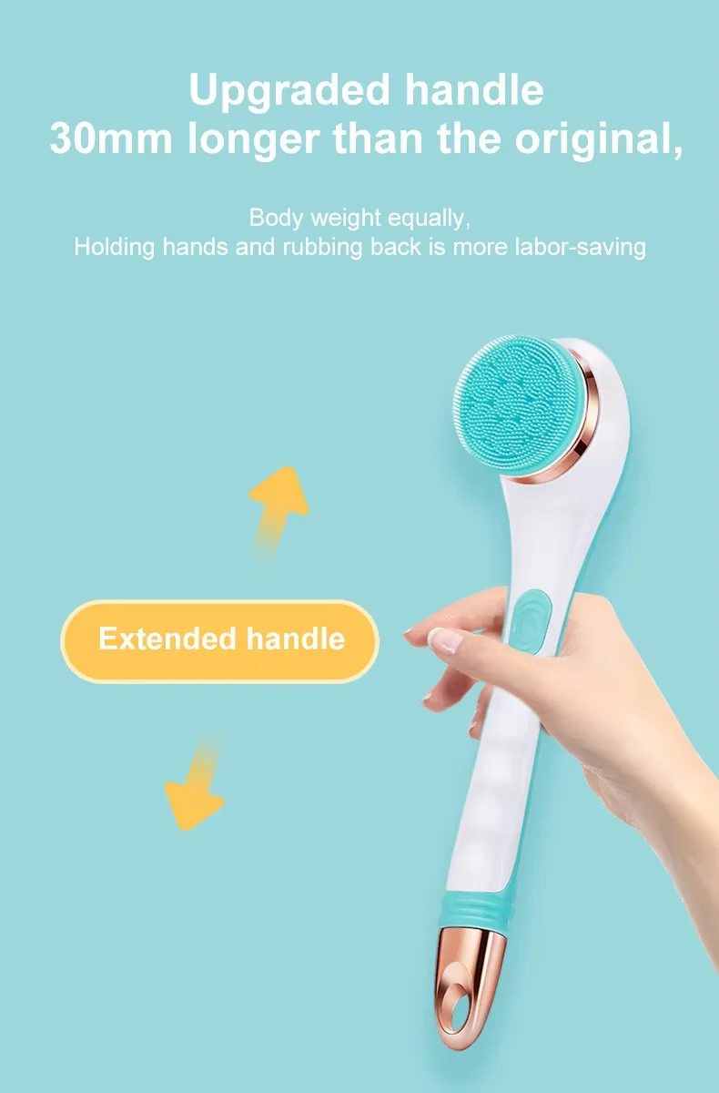 Long Handle Multi-Functional Electric Silicone Soft Hair Cleaning Brush Two Speed Waterproof  Remove Dead Skin Cleaning Brush