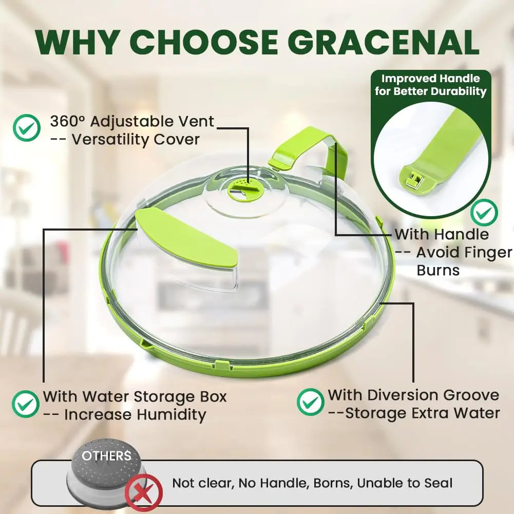 Kitchen Gadgets and Accessories 10 Inch Plate Covers Splatter Cover with Water Steamer Microwave Cover