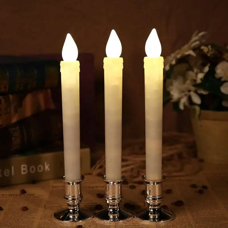 Battery operated led taper candles white Electric Long Candles dinner wedding decoration