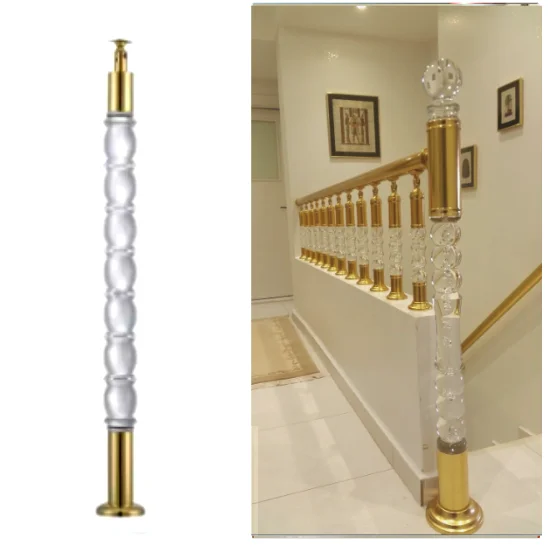 Acrylic Crystal Baluster Clear Transparency Acrylic Crystal Handrail Customized Size Luxury Gold Decorative Acrylic Stair Post
