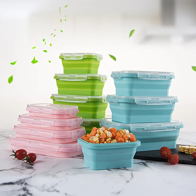 Reusable Food Storage Containers Kitchen Eco Friendly Food Safe Collapsible Silicone Storage Lunch Boxes With Lids