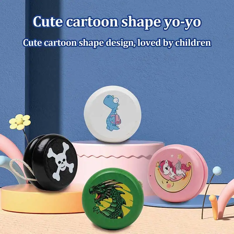 Mini 5x5 CM Classic Yoyo Ball Toys Customized Cartoon Animal Wooden Yoyo Toys for Kids