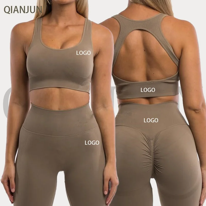 Wholesale Custom Gym Clothes 2 Piece Seamless Yoga Winter Womens workout sets Active Sets Long Sleeve Crop Top Gym Fitness Sets