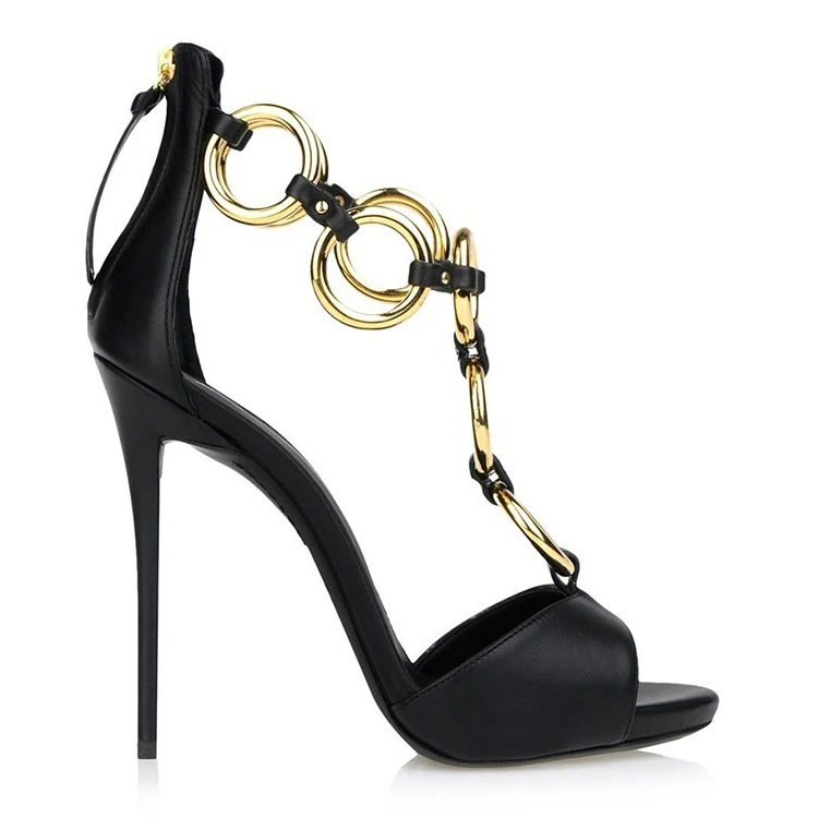 
 Роскошные итальянские модные черные кожаные женские сандалии на высоком каблуке Женская Праздничная обувь  