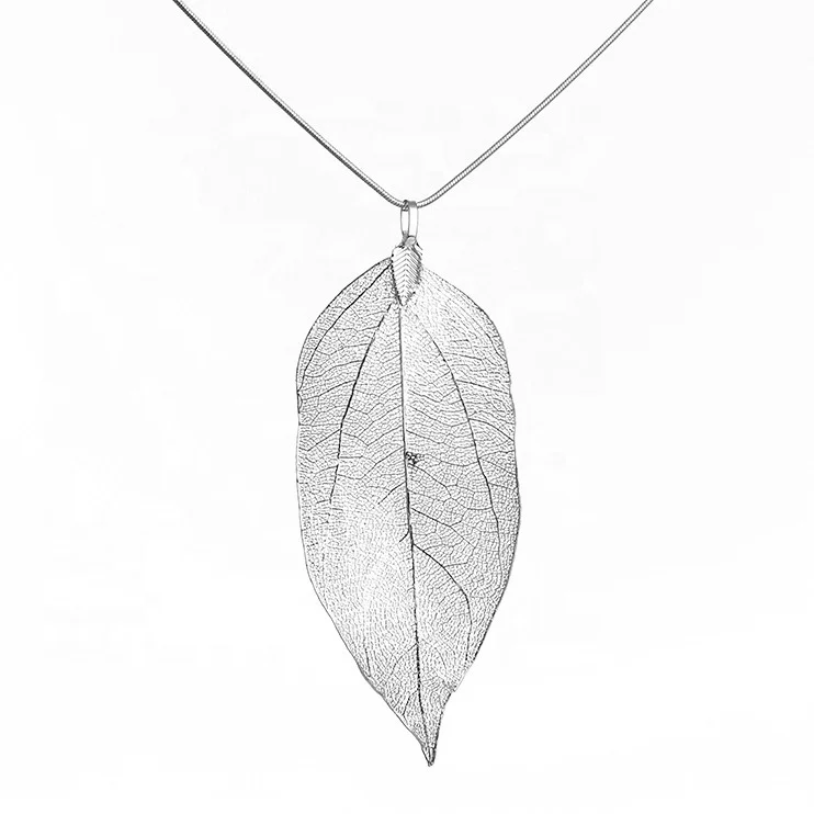 Fashion Natural Real Leaf Pendant Necklace Gold Plated  Snake Chain Leaf Shape Necklace