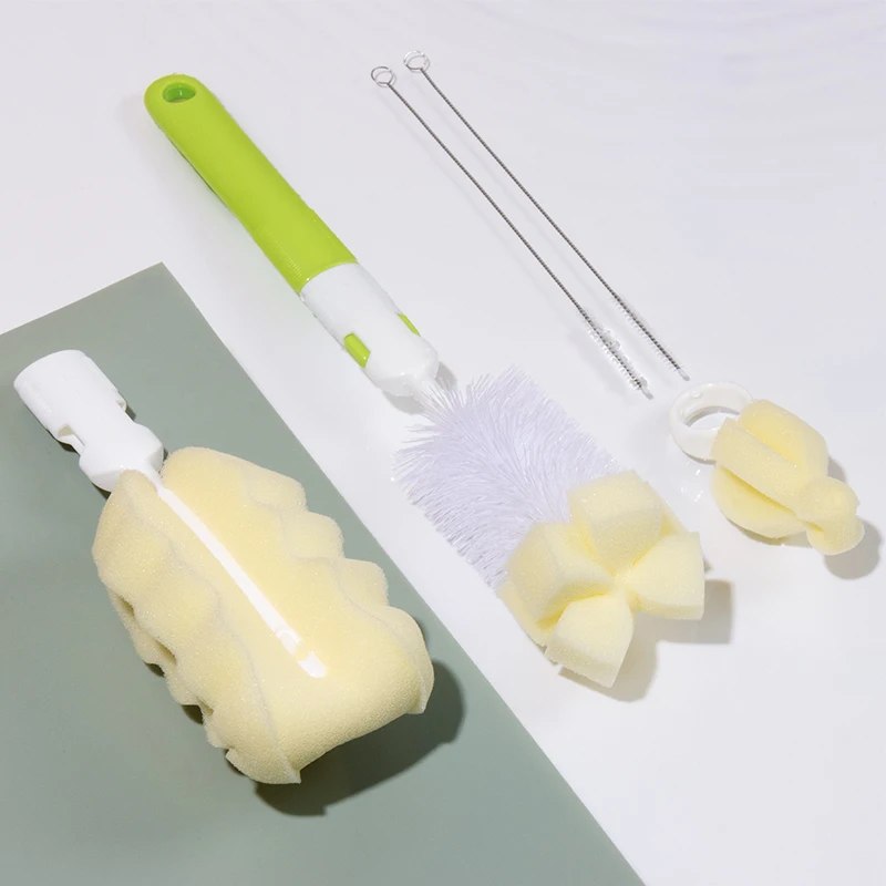 Multi-Fountion  6 Piece Baby Products 360 Degree Baby Feeding Bottle Cleaning Sponge Brush Kit