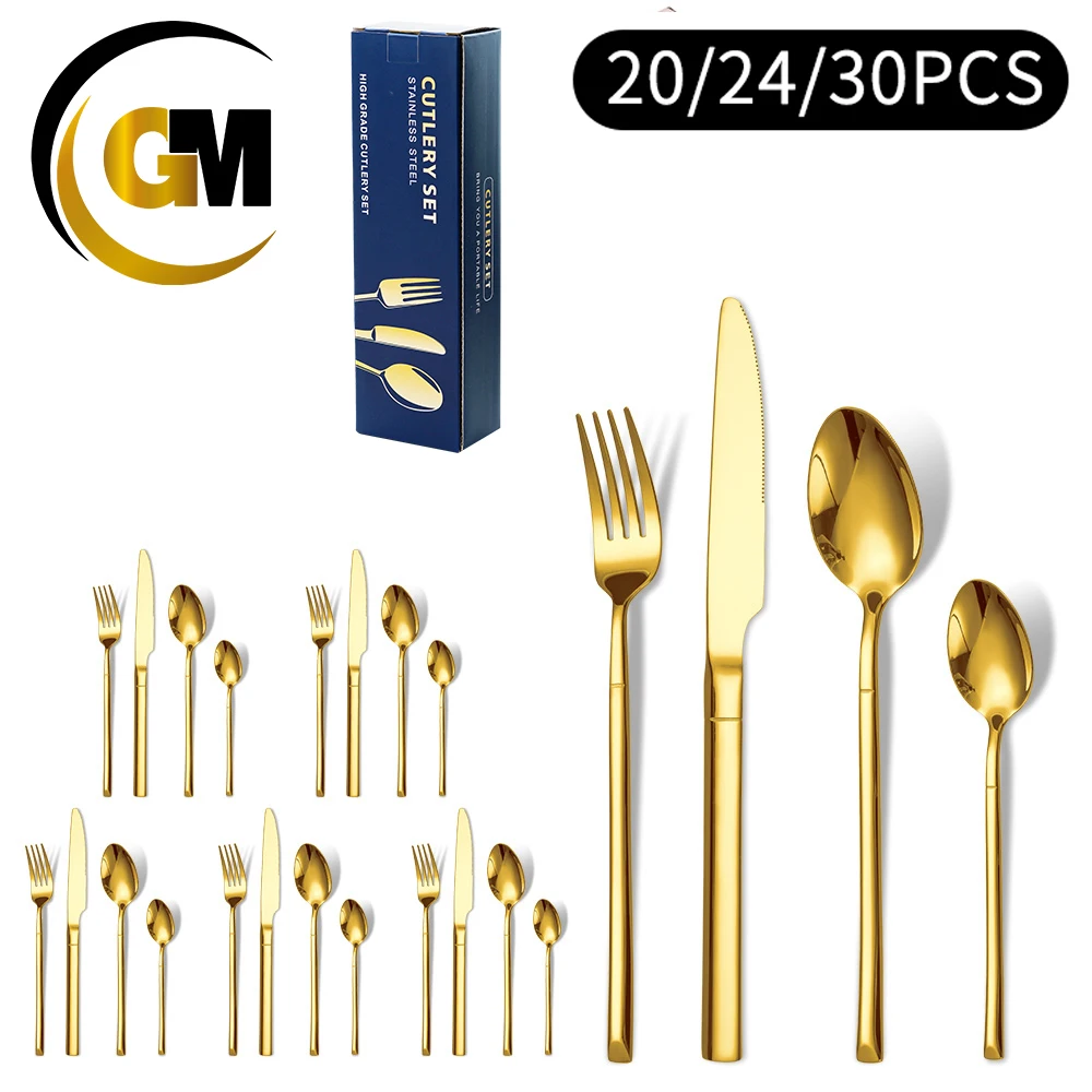 GEMEI New Arrival Stainless Steel Cutlery Set Western Steak Knife Fork and Spoon 24-piece 18/10 Flatware Set