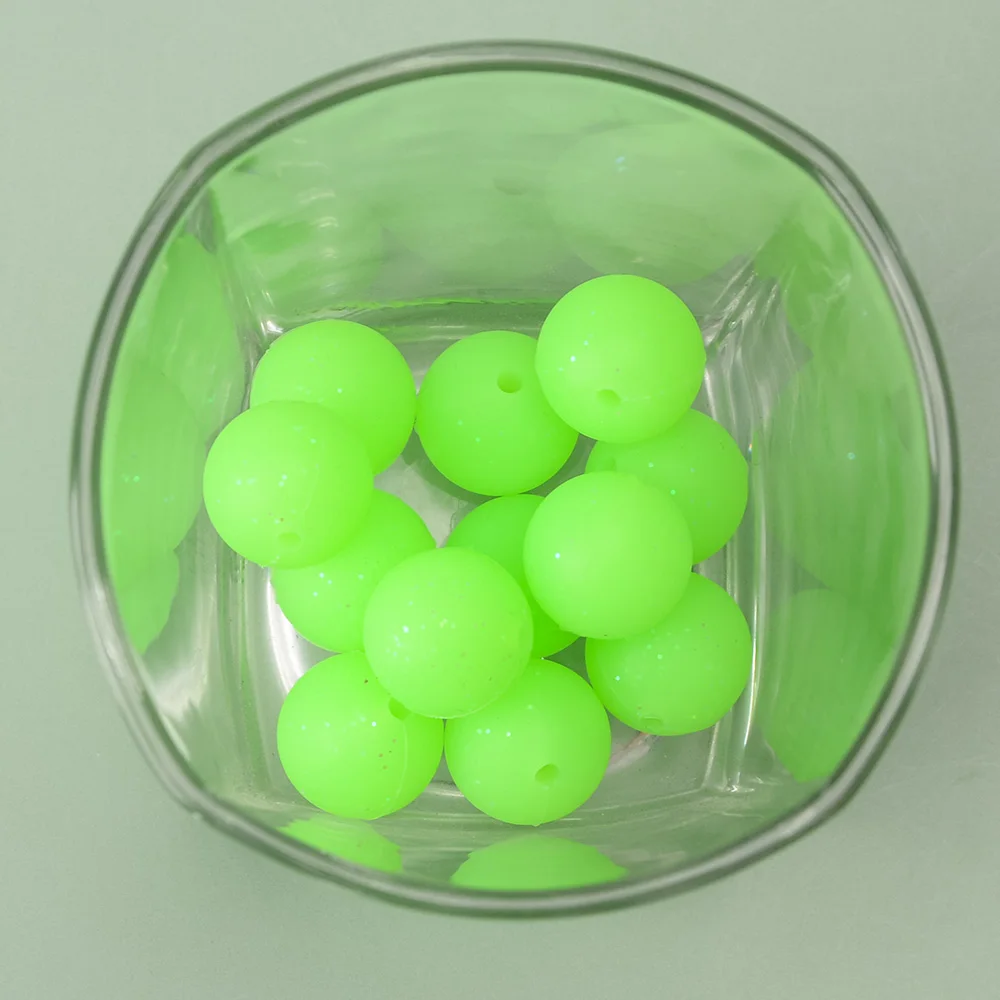 Borjay 2022 Low Moq New Custom Food Grade Bpa Free Wholesale Silicone Bead Glitter Soft 15mm 12mm Round Bulk For Jewelry Making