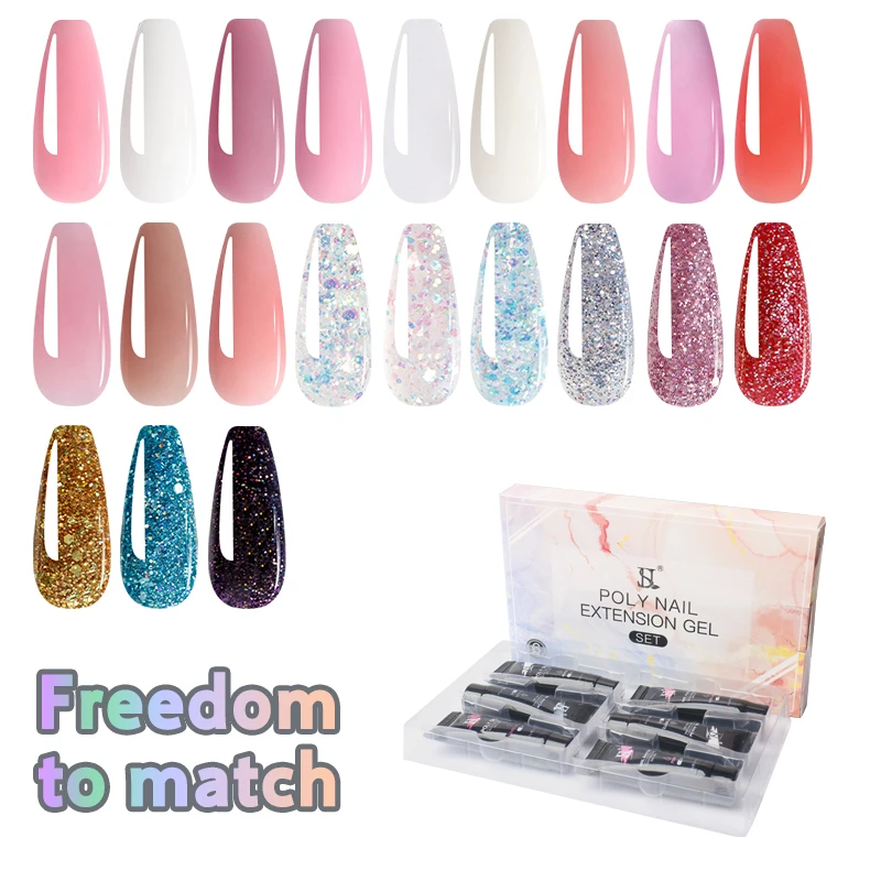 HS Custom Logo 6-Color UV Poly Nail Gel Extension Kit 15ml for Art Salon DIY OEM/ODM Services Available