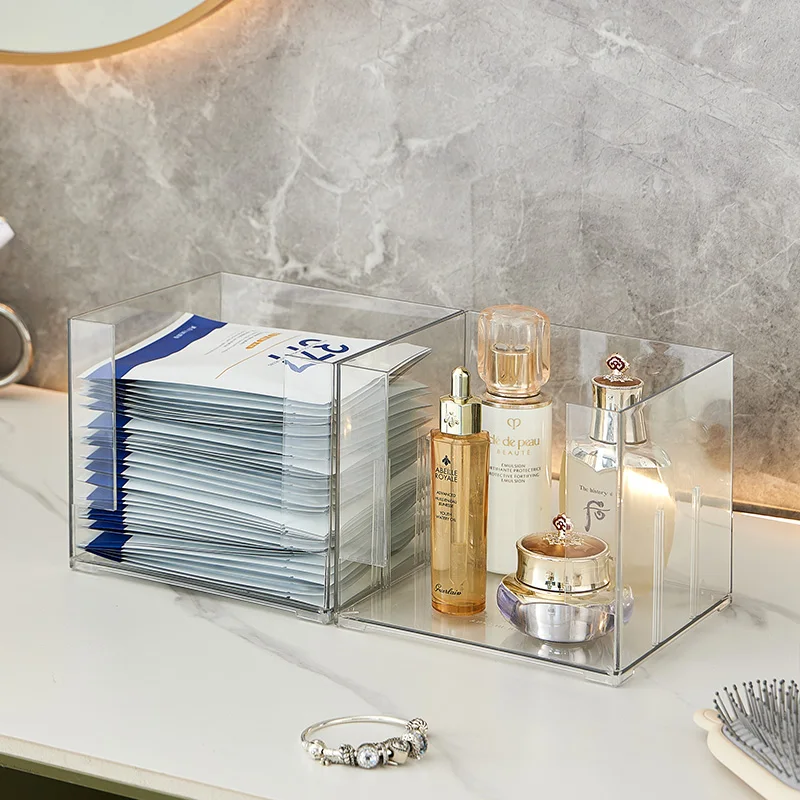 Wannuo Transparent Household Makeup Organizer Box Simple Rectangle Desktop Storage Box for Masks and Makeup