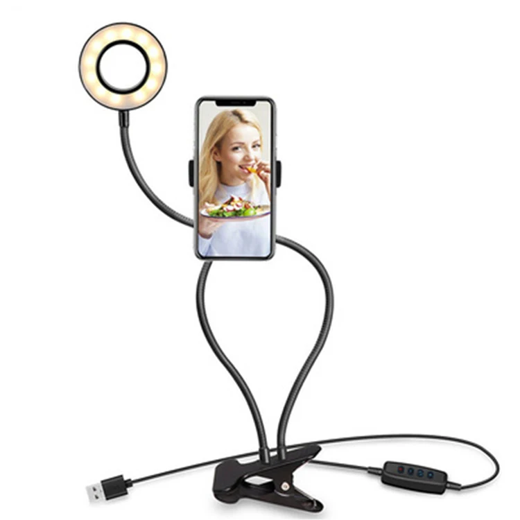 2020 cheap mini universal usb control mobile ring light small clip on cell phone holder stand led selfie ring light
