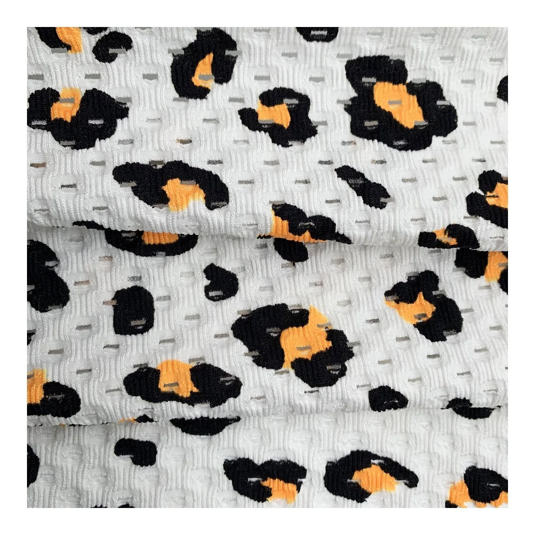 Leopard custom printing knitted 4 way stretch mesh fabric jacquard for bikini swimwear